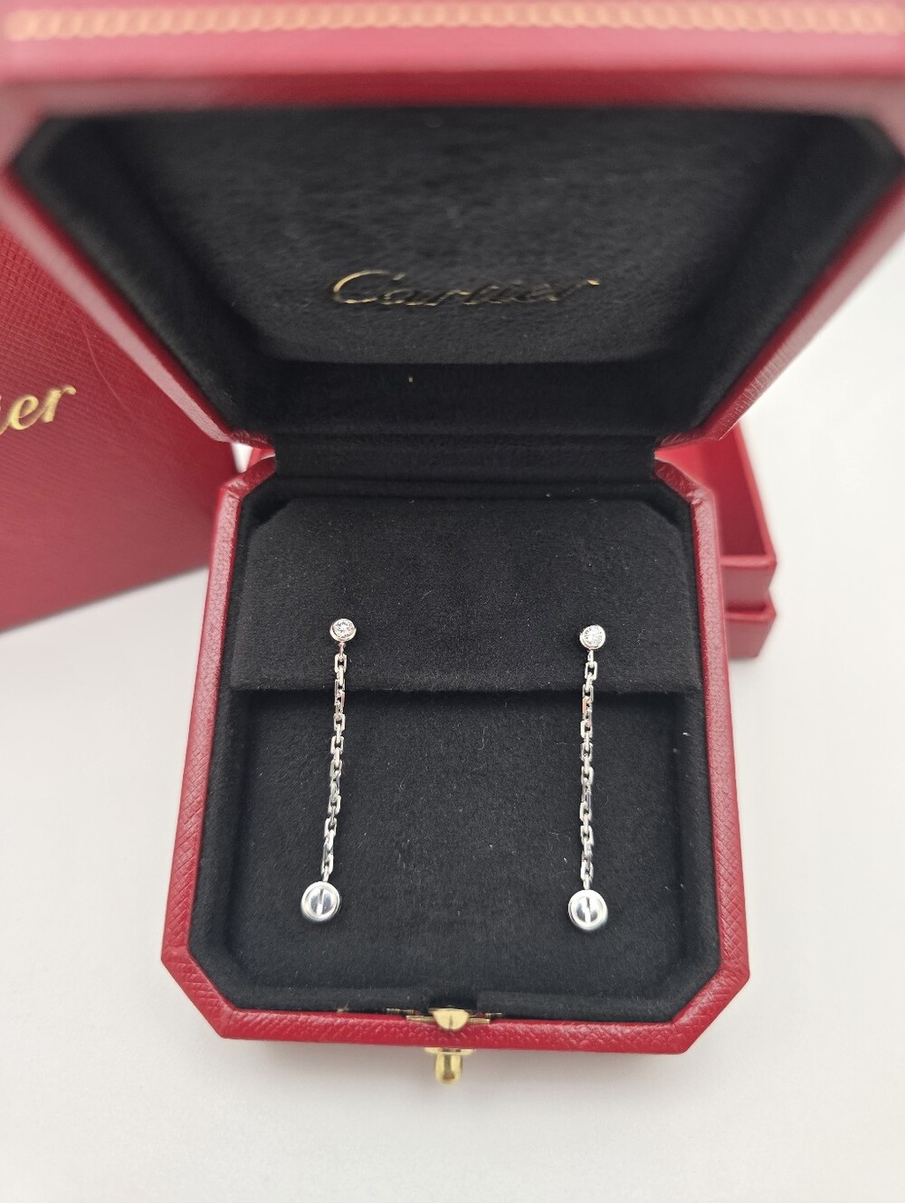 Rare Authentic Vintage Cartier Love Diamond Drop Earrings 18K White Gold